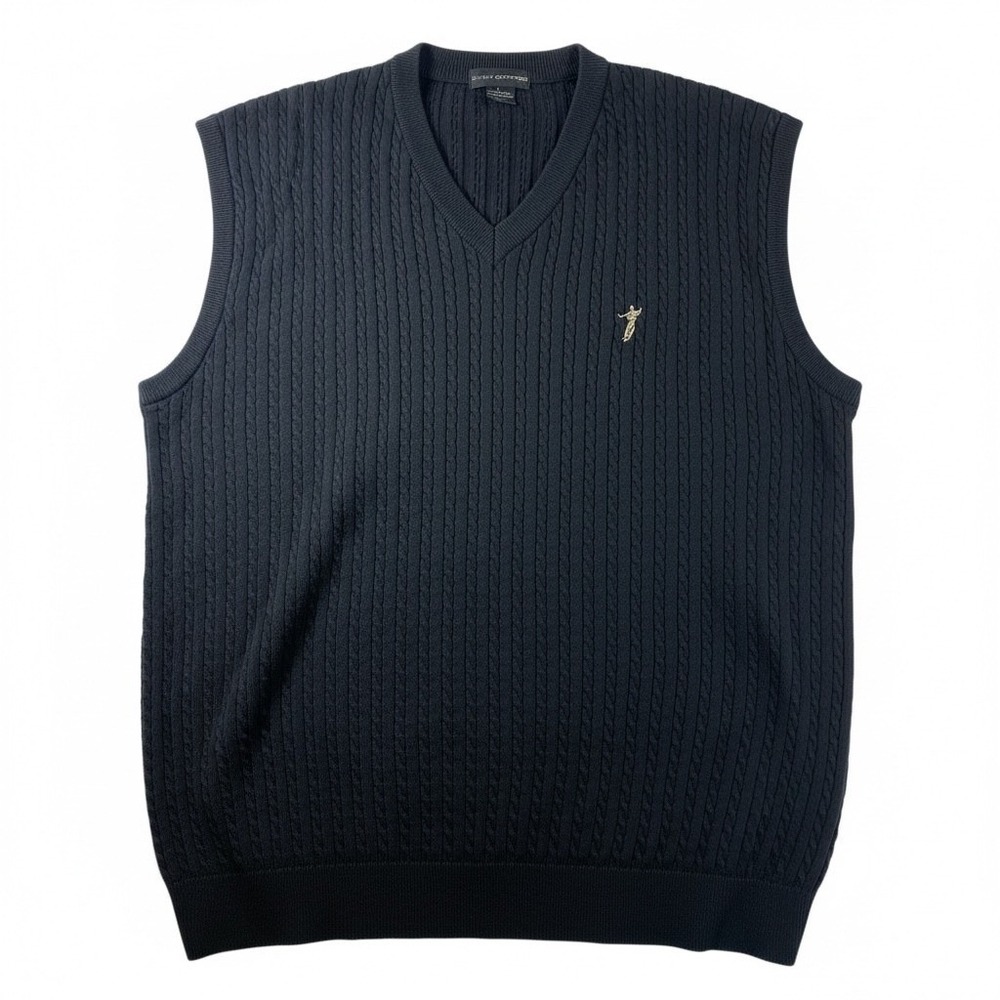 Fairway Outfitters Mens Black Cable Knit Golf Vest Sweater XL V Neck logo